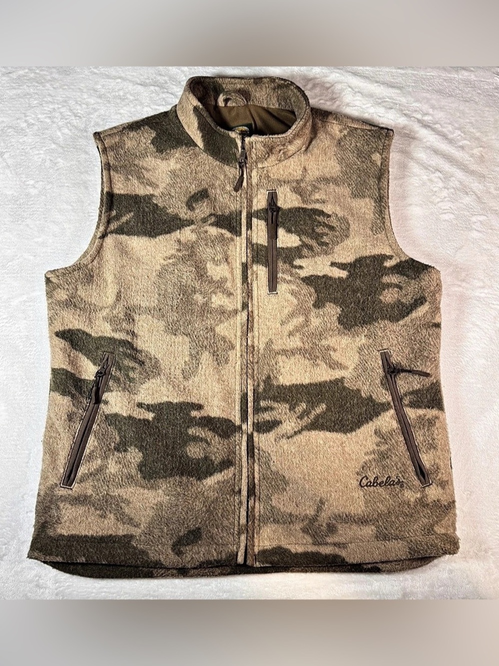 Cabela’s Men’s Large Camo Wool Blend Fleece Vest Full Zip Hunting Outdoor